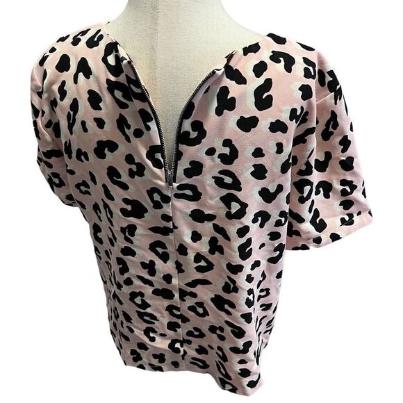W5 Anthropologie Womens Pink Black Cheetah Print Short Sleeve Top Size Medium - Picture 5 of 9